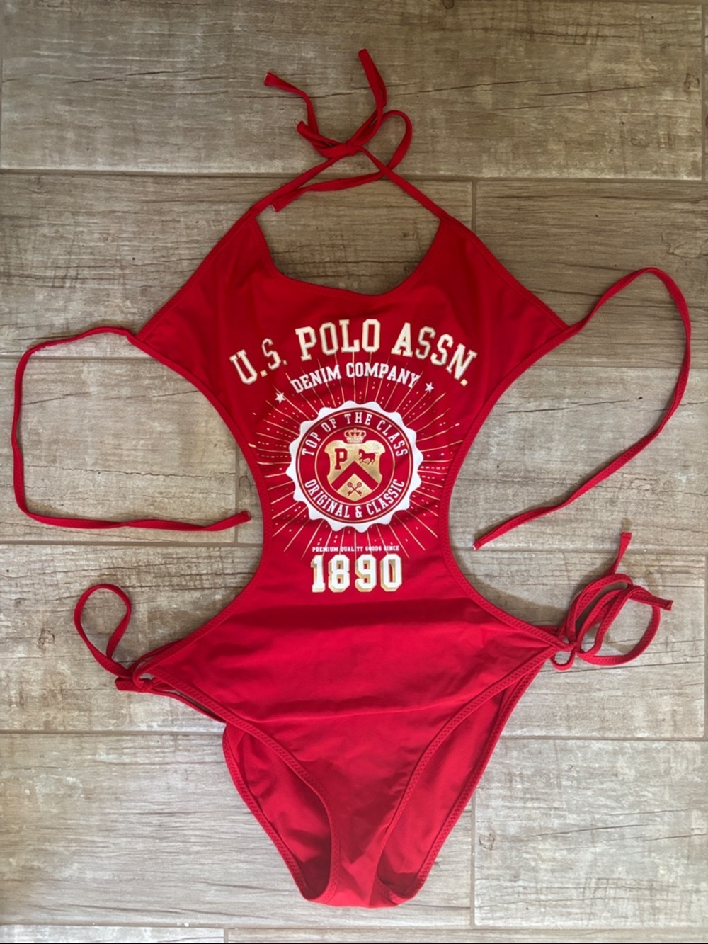 U.S. Polo Assn. Red Graphic Cutout One-Piece Swimwear